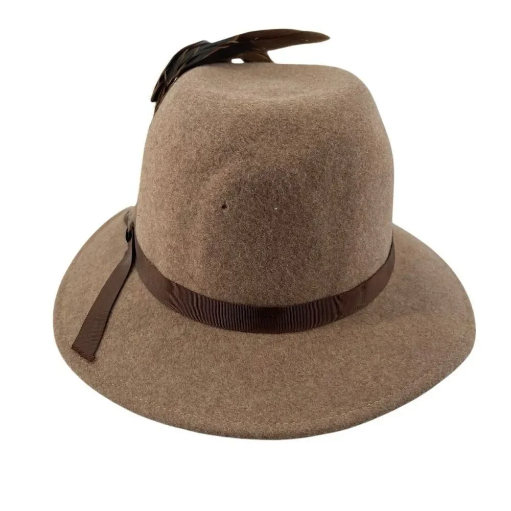 Vintage Knox Custom Felt Fedora Hat with Feather Accent Tan Wool Made in USA